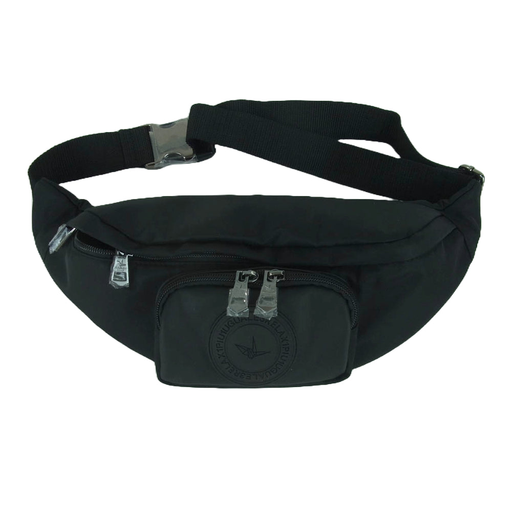 1piu1uguale3 ウノピュウノウグァーレトレ USZ-25019 シンセティックレザー サークルロゴ ボディバッグ ウエストバッグ ブラック系【極上美品】【中古】