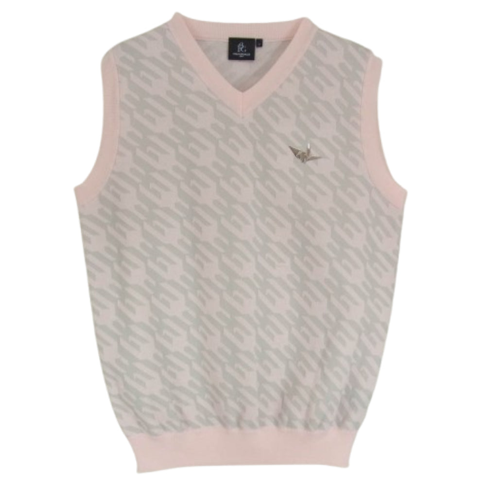 1piu1uguale3 ウノピュウノウグァーレトレ GOLF ゴルフ GRK029 POE341 HIROKUNI TOGA 戸賀敬城 KNIT VEST Vネック ニット ベスト ピンク系 V【美品】【中古】