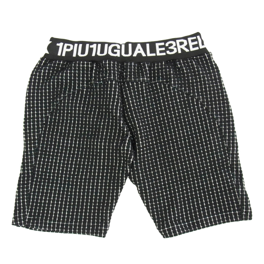 1piu1uguale3 ウノピュウノウグァーレトレ RELAX リラックス ワッフル ロゴリブ チェック フルジップ パーカー ショーツ ハーフパンツ スウェット セットアップ ブラック系 上下：XL【中古】