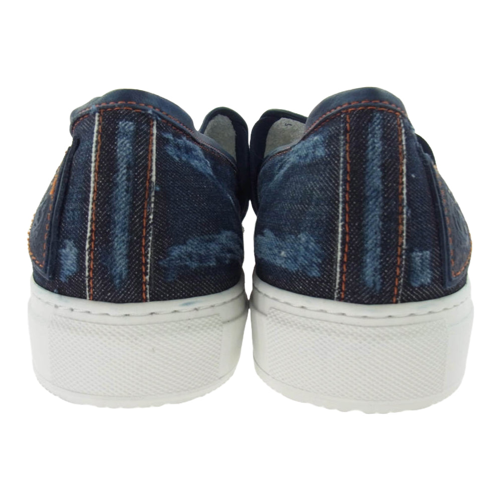 1piu1uguale3 ウノピュウノウグァーレトレ PHILIPPE MODEL フィリップモデル別注 TROPEZ DENIM USED加工 デニム スリッポン シューズ ダークネイビー系 42【美品】【中古】