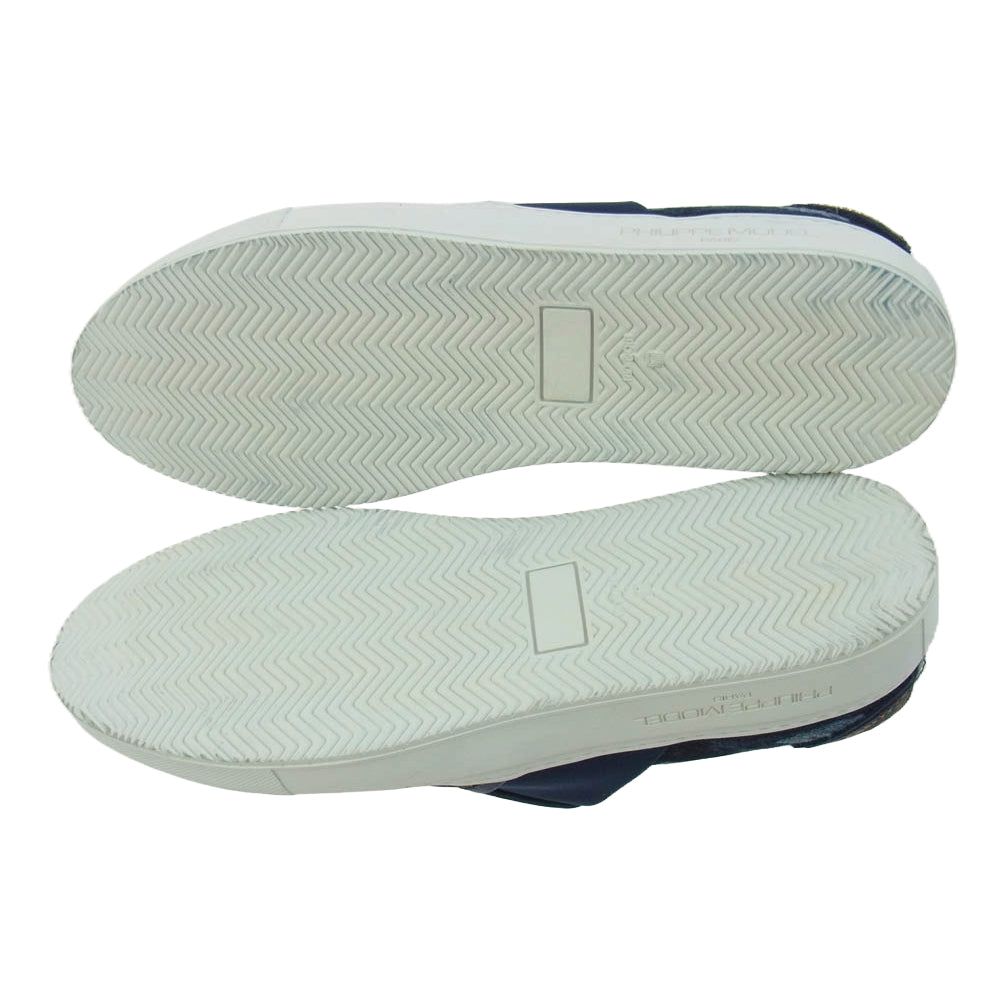 1piu1uguale3 ウノピュウノウグァーレトレ PHILIPPE MODEL フィリップモデル別注 TROPEZ DENIM USED加工 デニム スリッポン シューズ ダークネイビー系 42【美品】【中古】