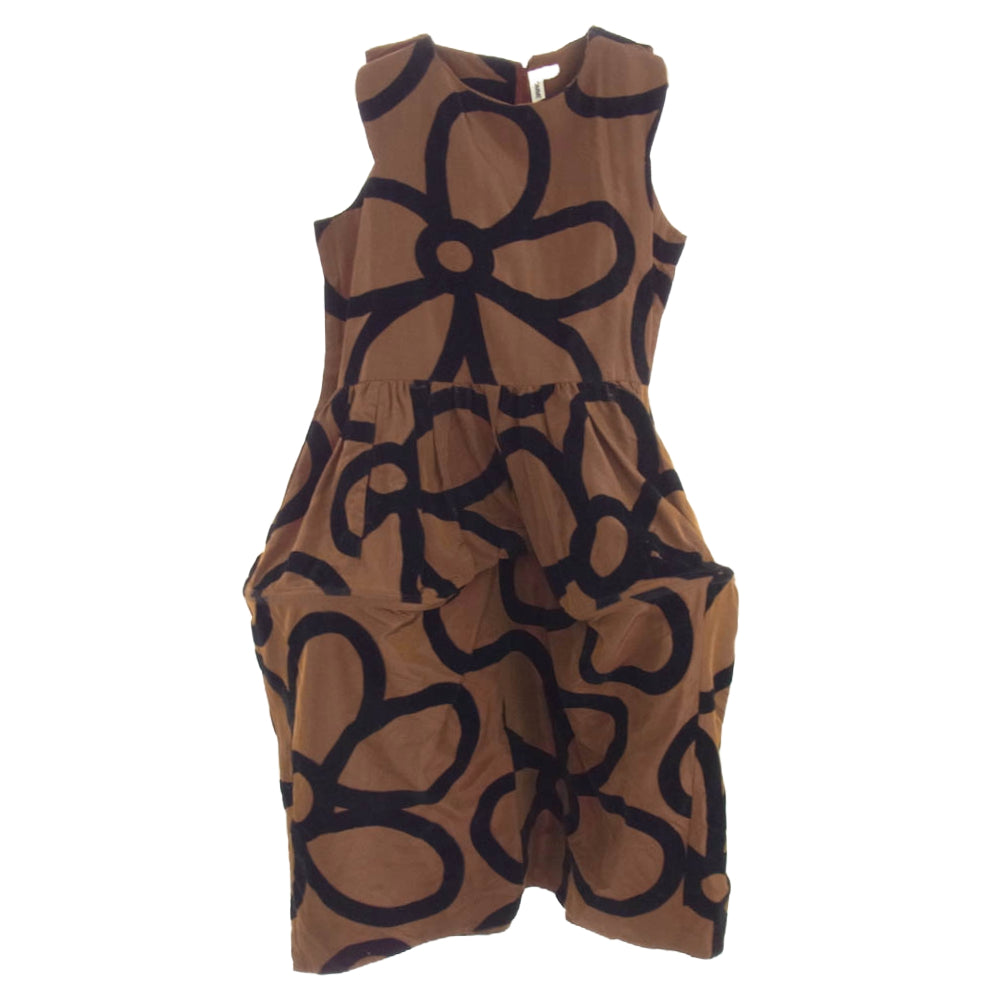 COMME des GARCONS コムデギャルソン 22SS GI-O015 フロッキー加工 ワイヤー フラワー 花柄 総柄 バルーン ワンピース ドレス ブラウン系 XS【中古】