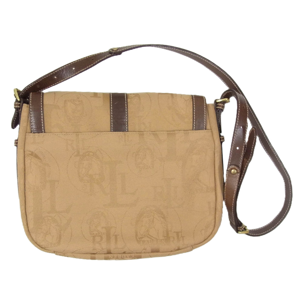 RALPH LAUREN ラルフローレン ロゴ総柄 レザー キャンバス ショルダー バッグ ブラウン系【中古】