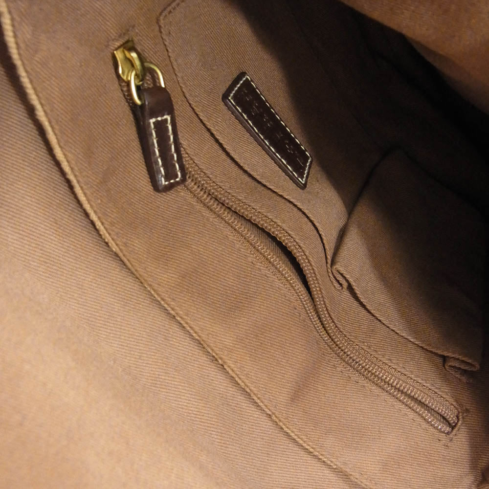 RALPH LAUREN ラルフローレン ロゴ総柄 レザー キャンバス ショルダー バッグ ブラウン系【中古】