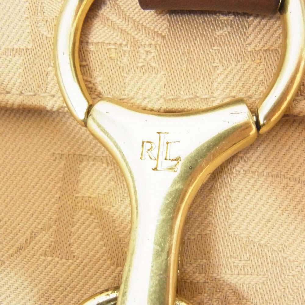 RALPH LAUREN ラルフローレン ロゴ総柄 レザー キャンバス ショルダー バッグ ブラウン系【中古】