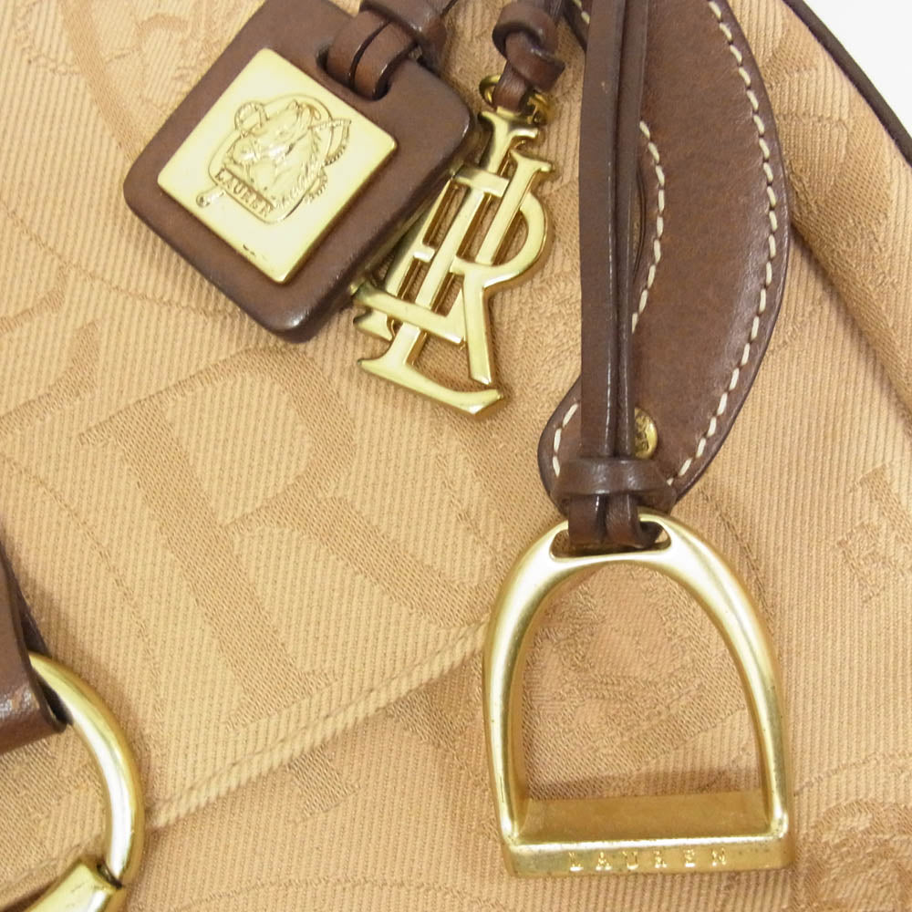 RALPH LAUREN ラルフローレン ロゴ総柄 レザー キャンバス ショルダー バッグ ブラウン系【中古】