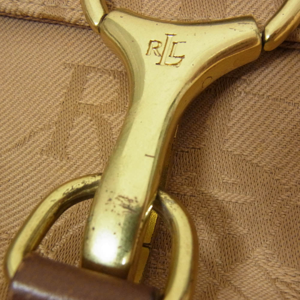 RALPH LAUREN ラルフローレン ロゴ総柄 レザー キャンバス ショルダー バッグ ブラウン系【中古】