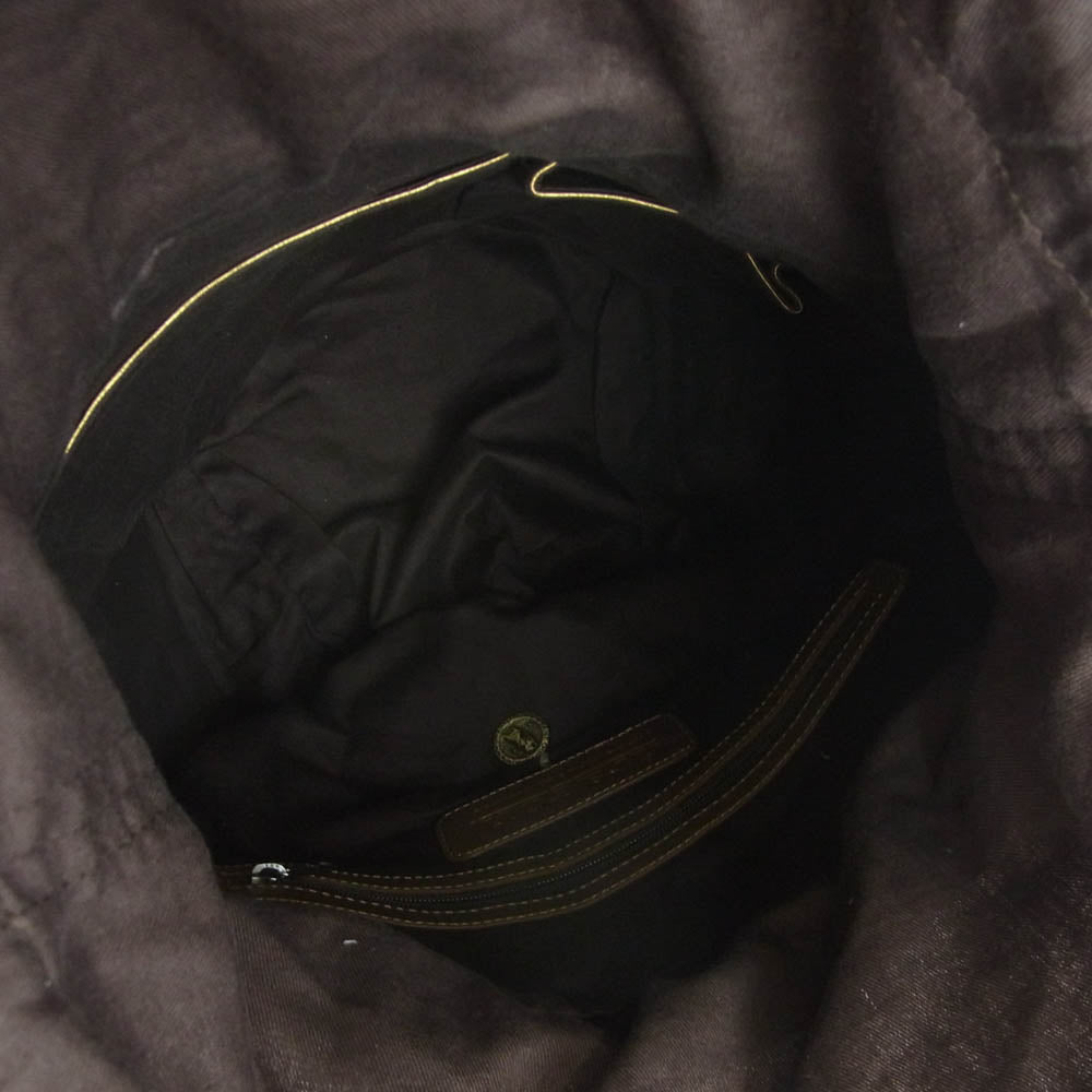 ドラゴン レザー メッシュ 編み込み バケット 巾着 トート バッグ ゴールド系【中古】