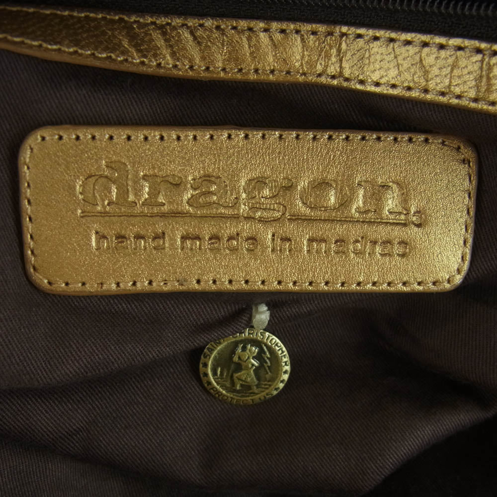 ドラゴン レザー メッシュ 編み込み バケット 巾着 トート バッグ ゴールド系【中古】