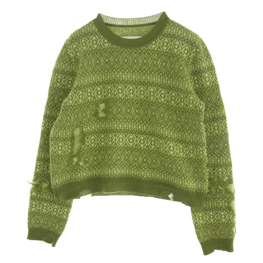 MAISON MARGIELA メゾンマルジェラ 22SS S51HA1179 S18004 1ライン 四つタグ ダメージ加工 ウール ニット セーター ライトグリーン系 L【中古】