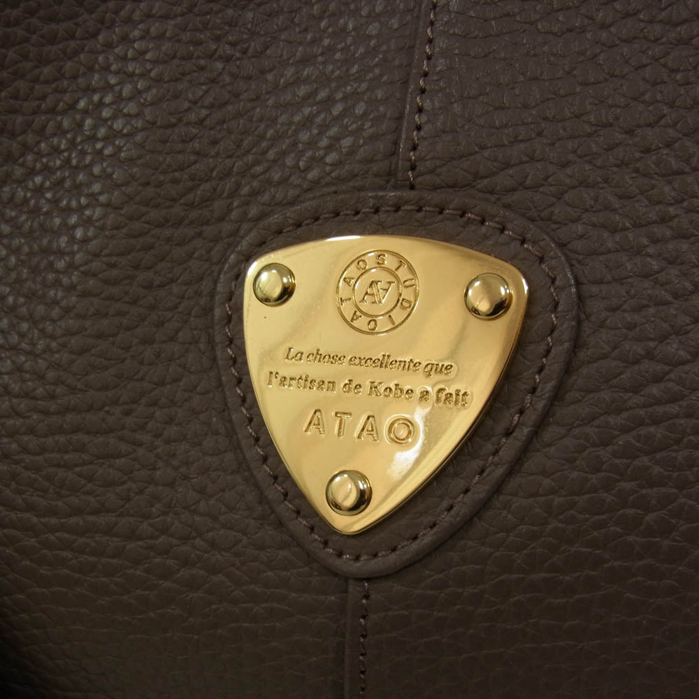 アタオ ロゴ レザー トート ショルダー バッグ ブラウン系【中古】