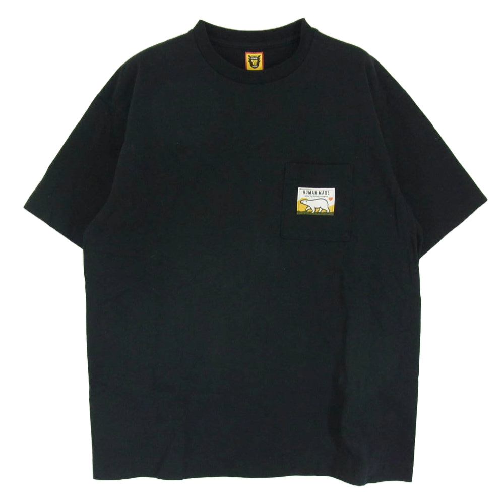 HUMAN MADE ヒューマンメイド POCKET T-SHIRT バック 白熊 プリント ポケット Ｔシャツ 半袖カットソー ブラック系 L【中古】