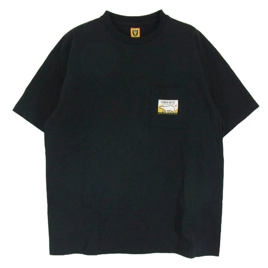 HUMAN MADE ヒューマンメイド POCKET T-SHIRT バック 白熊 プリント ポケット Ｔシャツ 半袖カットソー ブラック系 L【中古】
