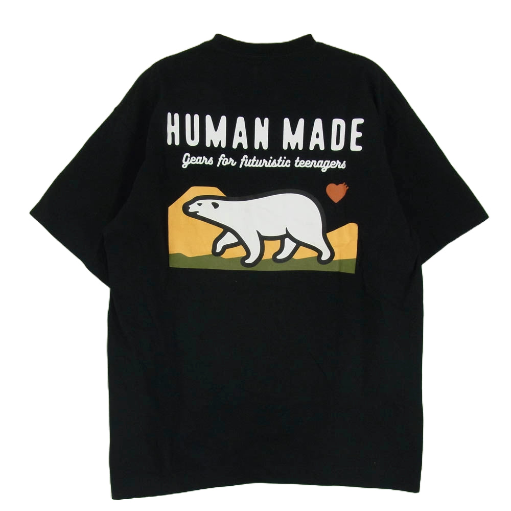 HUMAN MADE ヒューマンメイド POCKET T-SHIRT バック 白熊 プリント ポケット Ｔシャツ 半袖カットソー ブラック系 L【中古】