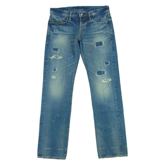 HYSTERIC GLAMOUR ヒステリックグラマー 4AP-2102 小窓 リメイク スタッズ スリム ストレート ボタンフライ セルビッチ デニム パンツ インディゴブルー系 30【中古】