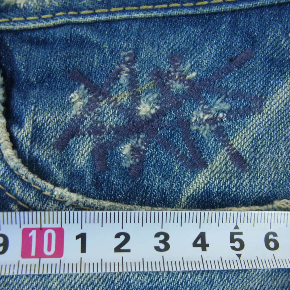 HYSTERIC GLAMOUR ヒステリックグラマー 4AP-2102 小窓 リメイク スタッズ スリム ストレート ボタンフライ セルビッチ デニム パンツ インディゴブルー系 30【中古】