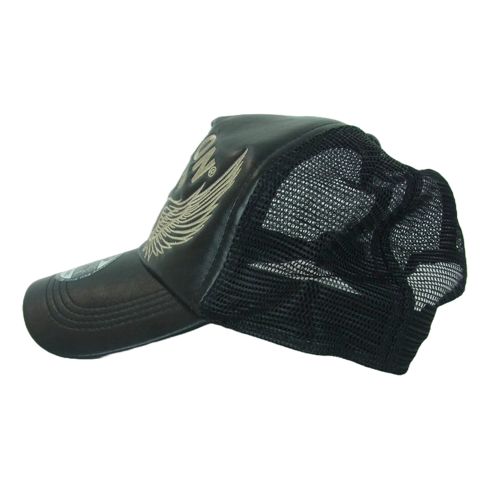 VANSON バンソン フライングワンスター フェイクレザー メッシュ キャップ ブラック系【中古】