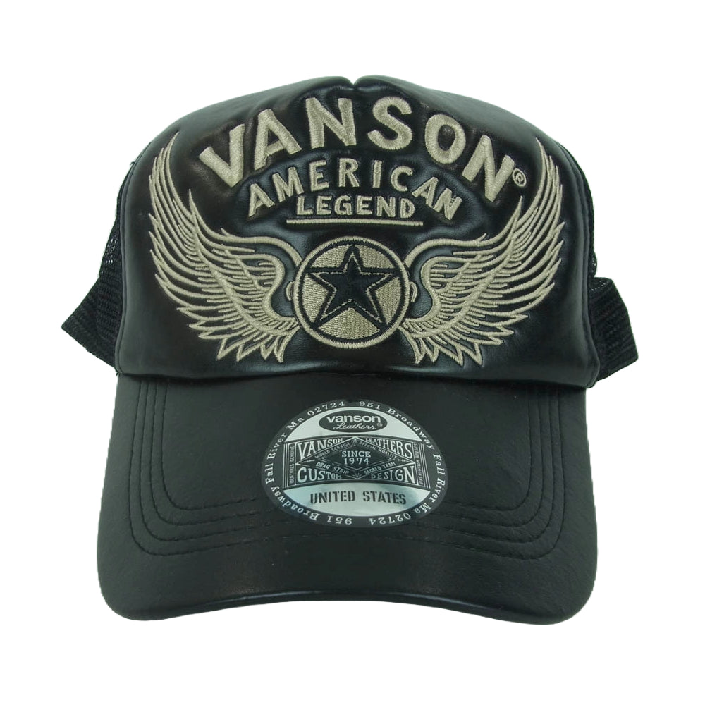 VANSON バンソン フライングワンスター フェイクレザー メッシュ キャップ ブラック系【中古】