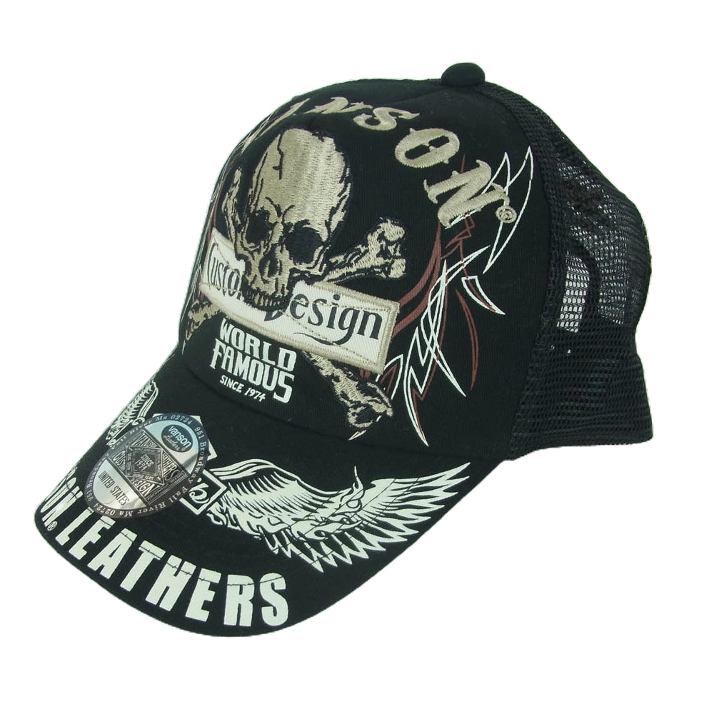 VANSON バンソン スカル 刺繍 メッシュ キャップ 帽子 中国製 ブラック系【中古】