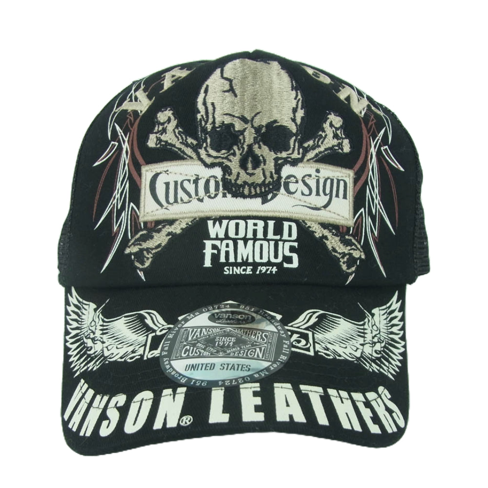 VANSON バンソン スカル 刺繍 メッシュ キャップ 帽子 中国製 ブラック系【中古】