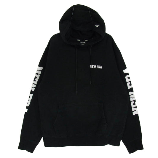 NEW ERA ニューエラ アームプリント プルオーバー パーカー フーディ ブラック系 L【中古】