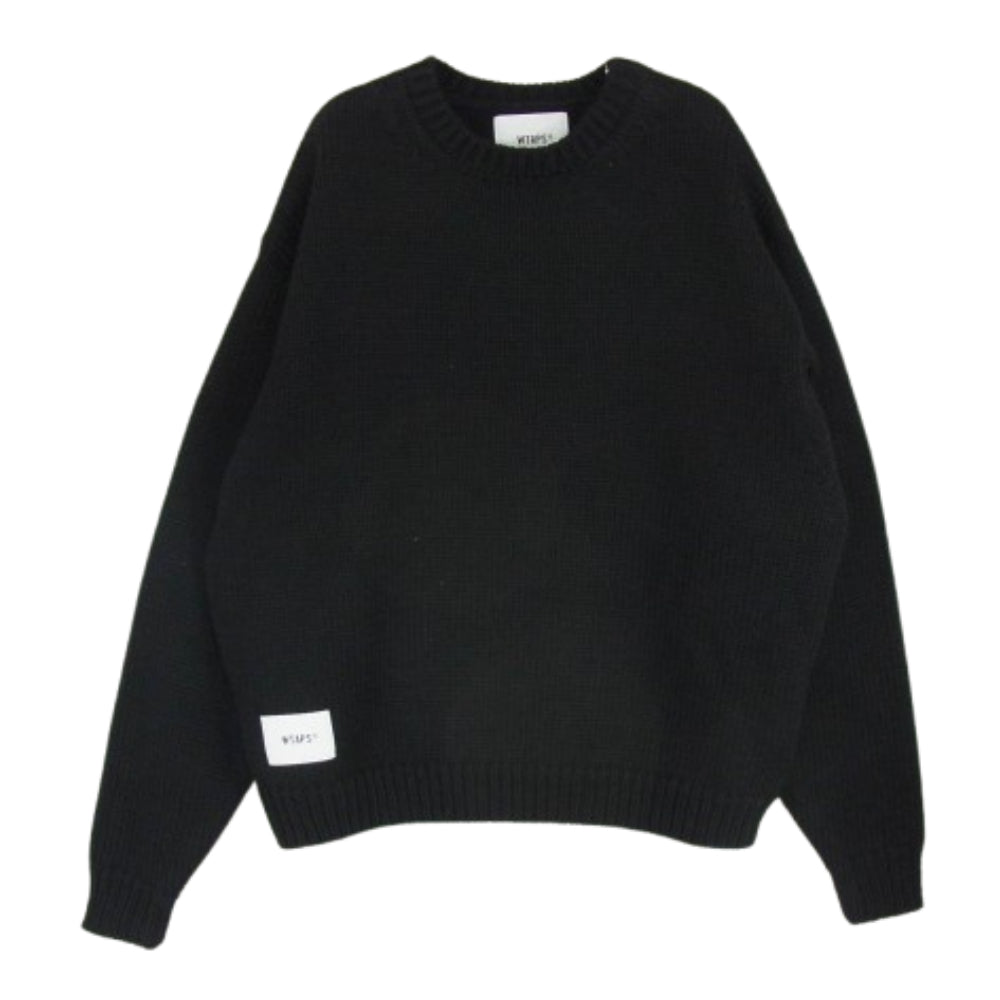 WTAPS ダブルタップス 24AW 242MADT-KNM05 INGREDIENT SWEATER POLY バックデザイン ローゲージ クルーネック ニットセーター ブラック系 2【極上美品】【中古】