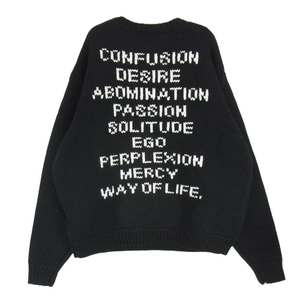 WTAPS ダブルタップス 24AW 242MADT-KNM05 INGREDIENT SWEATER POLY バックデザイン ローゲージ クルーネック ニットセーター ブラック系 2【極上美品】【中古】