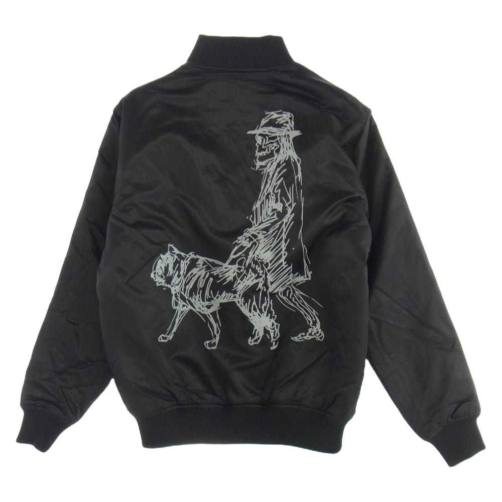 Yohji Yamamoto ヨウジヤマモト 17AW HK-Y30-601 NEW ERA Varsity Jacket ニューエラ 犬散歩バックプリント ロゴ刺繍 バーシティー ジャケット スタジャン ブラック系 M【中古】