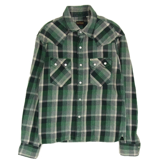 THE FLAT HEAD ザフラットヘッド HNW-72W HEAVY NEL WESTERN SHIRT ヘビー ネル ウエスタン 長袖 シャツ グリーン系 38【中古】