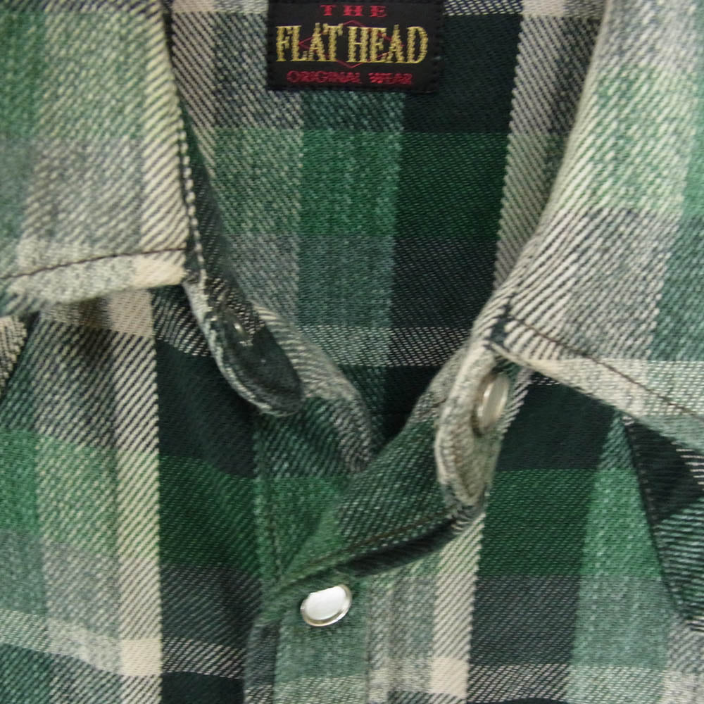THE FLAT HEAD ザフラットヘッド HNW-72W HEAVY NEL WESTERN SHIRT ヘビー ネル ウエスタン 長袖 シャツ グリーン系 38【中古】