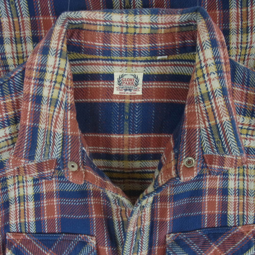 THE FLAT HEAD ザフラットヘッド HNW-73W GLORYPARK HEAVY NEL WORK SHIRT グローリーパーク ヘビー ネル ワーク 長袖 シャツ ブルー系 レッド系 38【中古】