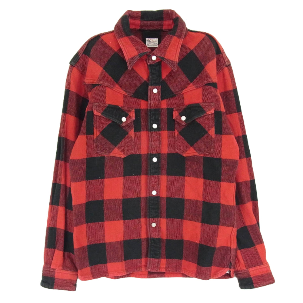 THE FLAT HEAD ザフラットヘッド バッファロー チェック 長袖 ヘビー ネル ワーク シャツ レッド系 38【中古】