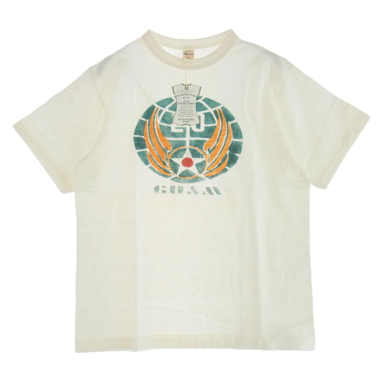 WAREHOUSE ウエアハウス 4601 20TH AIR FORCE GUAM 染み込みプリント Ｔシャツ 半袖カットソー ホワイト系 L【新古品】【未使用】【中古】