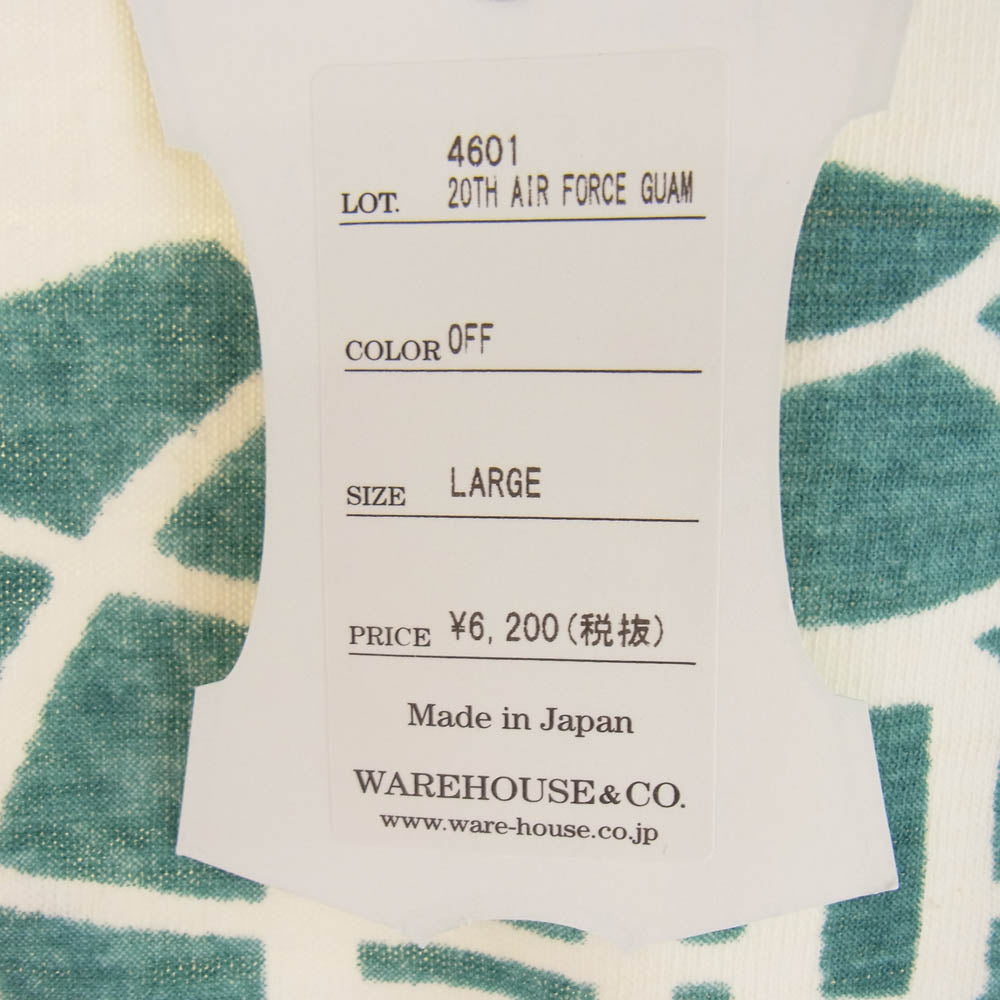 WAREHOUSE ウエアハウス 4601 20TH AIR FORCE GUAM 染み込みプリント Ｔシャツ 半袖カットソー ホワイト系 L【新古品】【未使用】【中古】