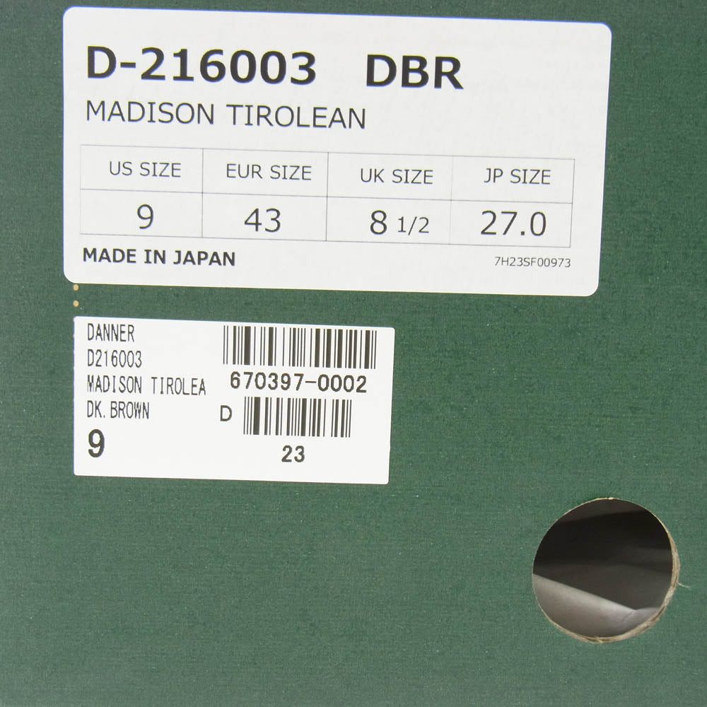 Danner ダナー D-216003 Madison Tirolean マディソン チロリアン レザーシューズ ブラウン系 27cm【中古】