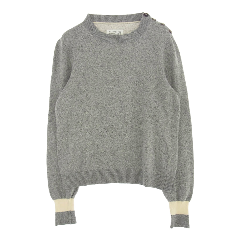 MAISON MARGIELA メゾンマルジェラ 16SS S30HA0870 14ライン 4ステッチ シルクコットン ショルダーボタン クルーネックニット グレー系 S【中古】