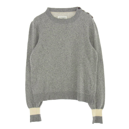 MAISON MARGIELA メゾンマルジェラ 16SS S30HA0870 14ライン 4ステッチ シルクコットン ショルダーボタン クルーネックニット グレー系 S【中古】
