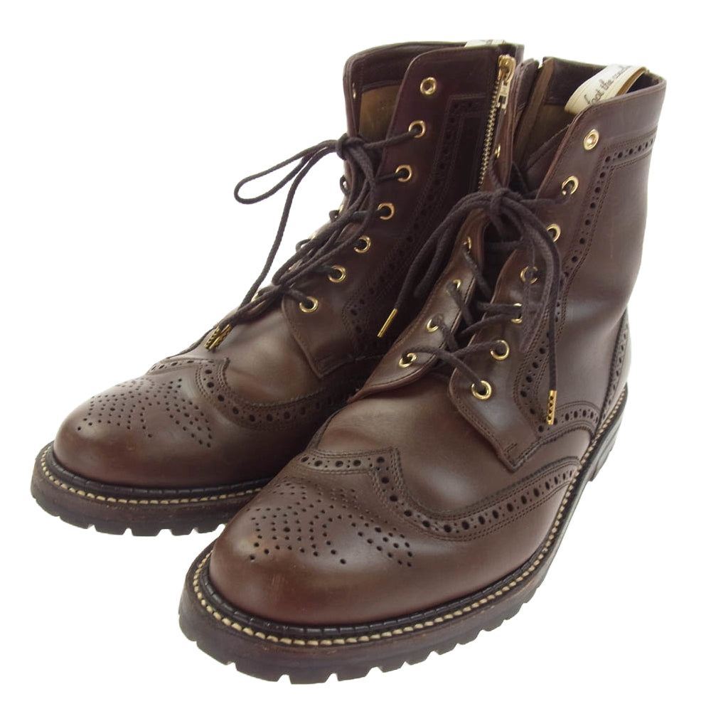 foot the coacher フットザコーチャー 1312002 ウィングチップ サイド ジップ アップ ブーツ ダークブラウン系 9【中古】