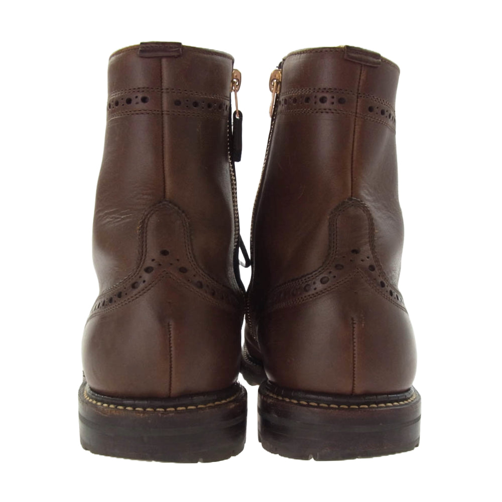 foot the coacher フットザコーチャー 1312002 ウィングチップ サイド ジップ アップ ブーツ ダークブラウン系 9【中古】