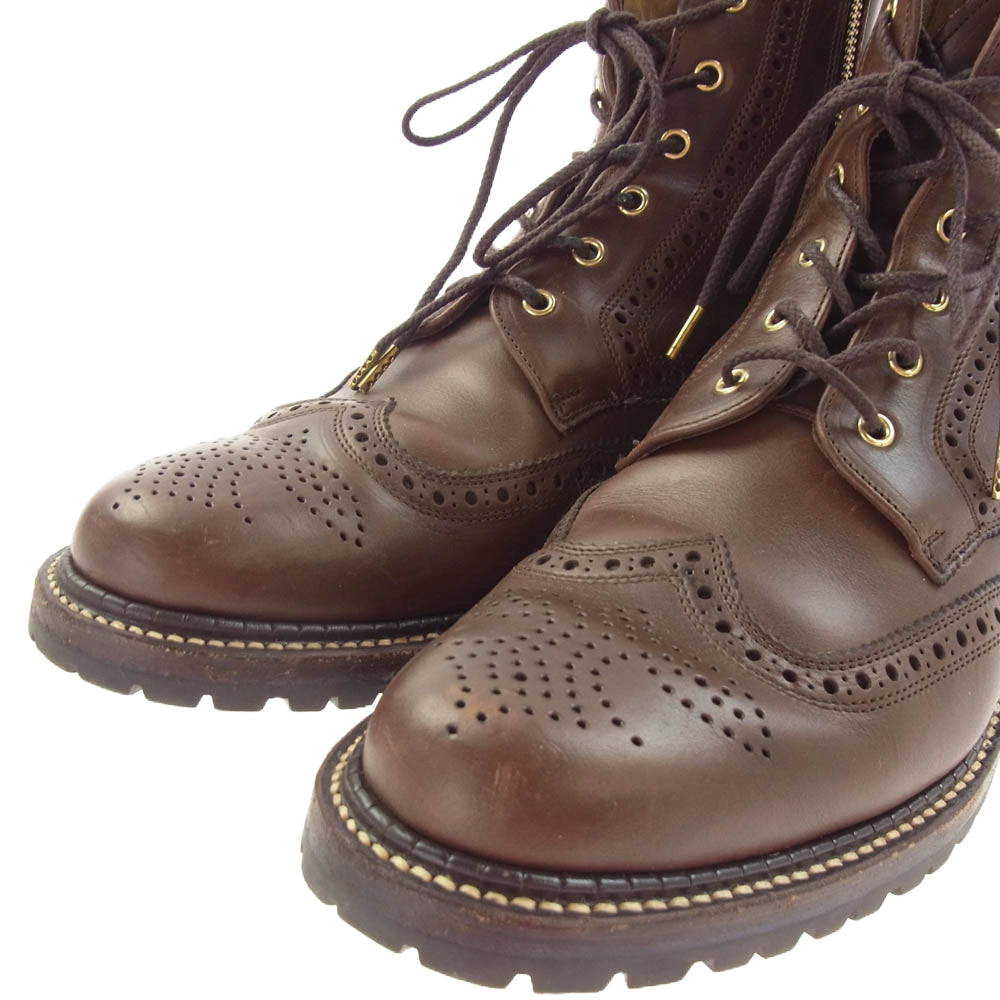 foot the coacher フットザコーチャー 1312002 ウィングチップ サイド ジップ アップ ブーツ ダークブラウン系 9【中古】