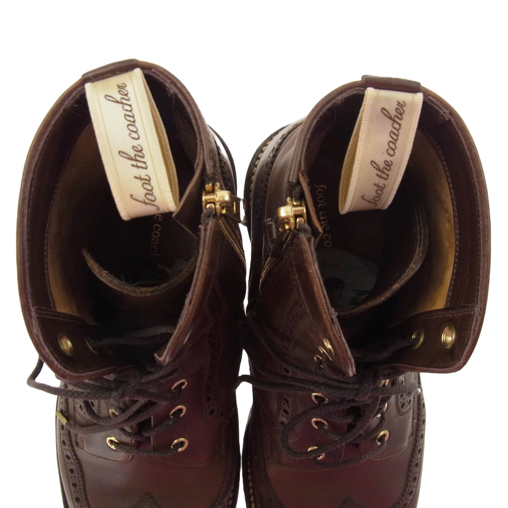 foot the coacher フットザコーチャー 1312002 ウィングチップ サイド ジップ アップ ブーツ ダークブラウン系 9【中古】