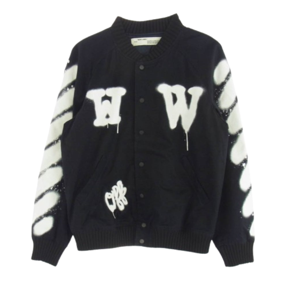 OFF-WHITE オフホワイト スプレーロゴ スタジアム ジャケット ブルゾン ブラック系 L【中古】