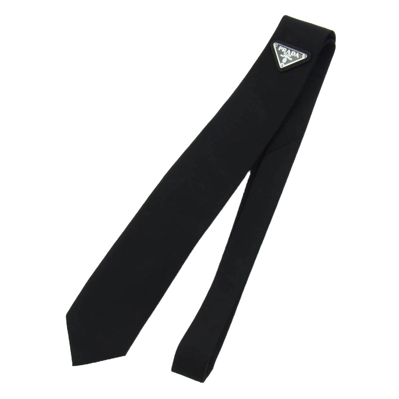 PRADA プラダ Re-Nylonトライアングル プレート ギャバジン ネクタイ ブラック系【極上美品】【中古】