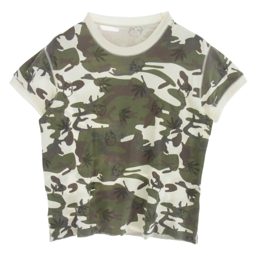 Lucien Pellat-Finet ルシアンペラフィネ スカルプリント カモフラージュ Ｔシャツ 半袖カットソー カーキ系 ホワイト系 S【中古】