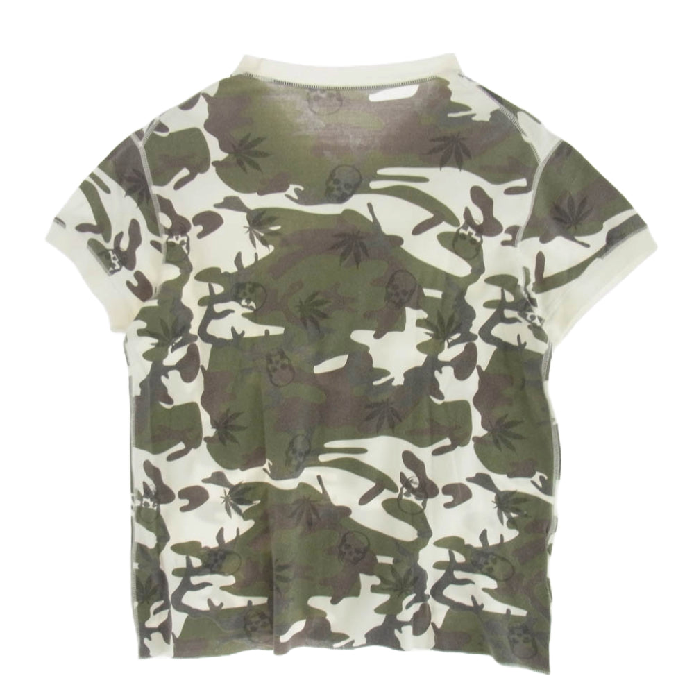 Lucien Pellat-Finet ルシアンペラフィネ スカルプリント カモフラージュ Ｔシャツ 半袖カットソー カーキ系 ホワイト系 S【中古】