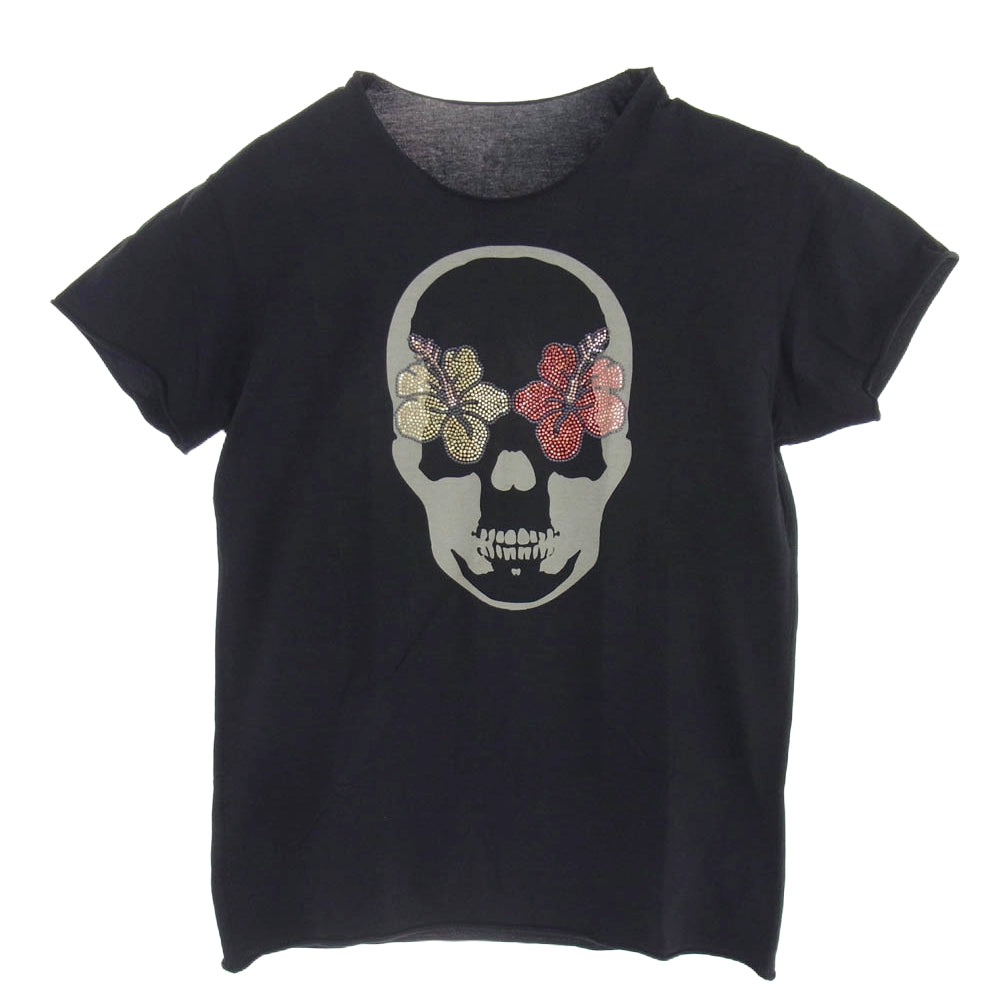 Lucien Pellat-Finet ルシアンペラフィネ スカルプリント フラワー ライトストーン デザイン Ｔシャツ 半袖カットソー ブラック系 S【中古】