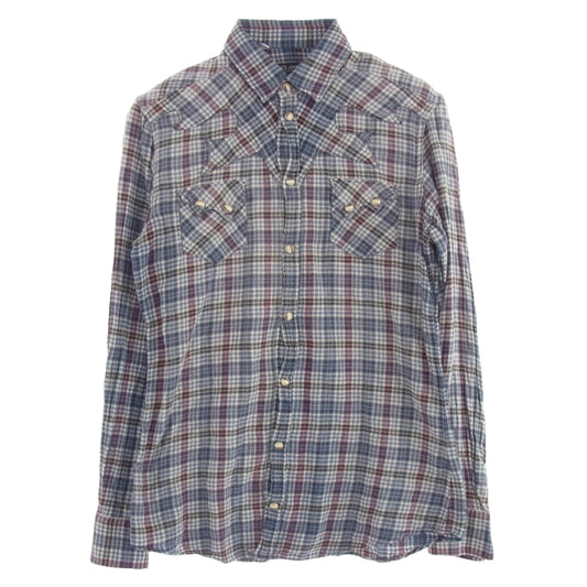 DOLCE&GABBANA ドルチェアンドガッバーナ G5AW2T FQEAF GOLD チェック ウエスタン 長袖シャツ ネイビー系 37【中古】