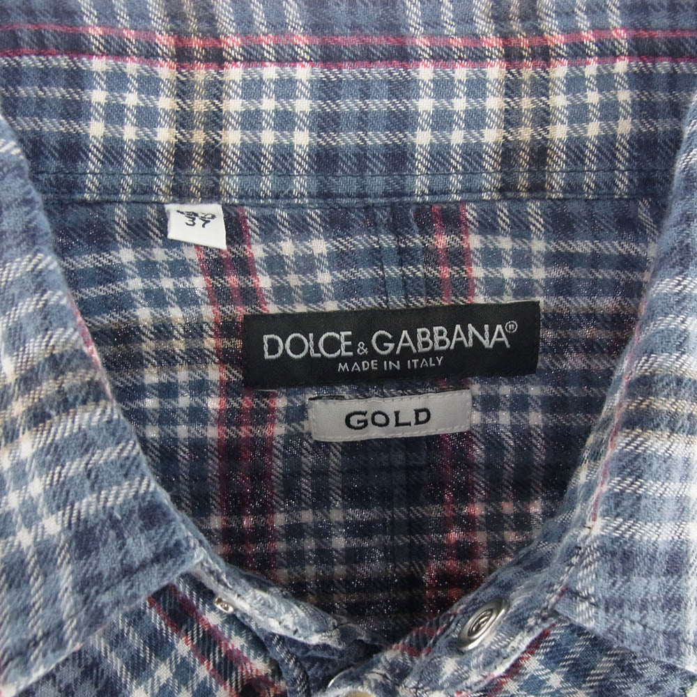 DOLCE&GABBANA ドルチェアンドガッバーナ G5AW2T FQEAF GOLD チェック ウエスタン 長袖シャツ ネイビー系 37【中古】