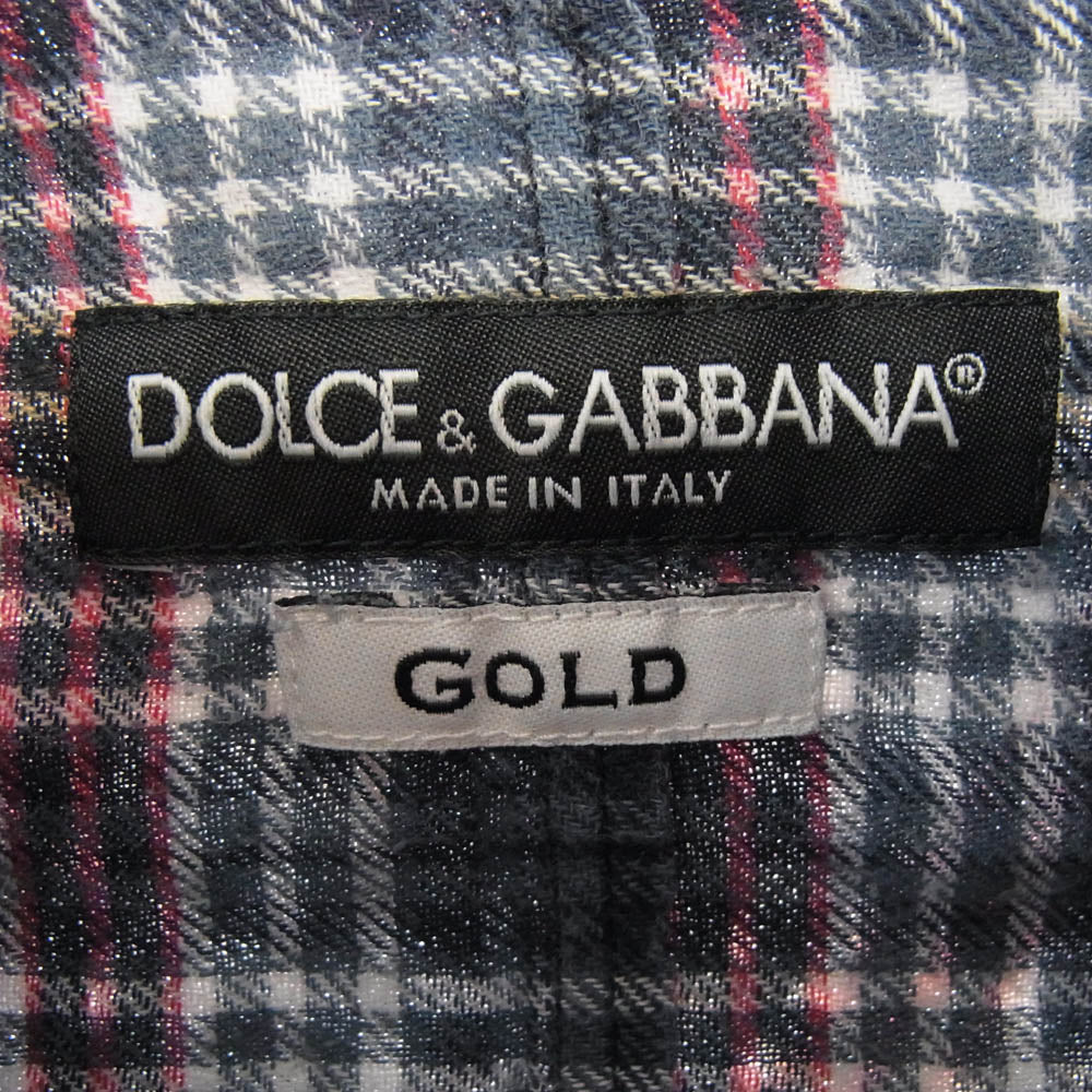 DOLCE&GABBANA ドルチェアンドガッバーナ G5AW2T FQEAF GOLD チェック ウエスタン 長袖シャツ ネイビー系 37【中古】