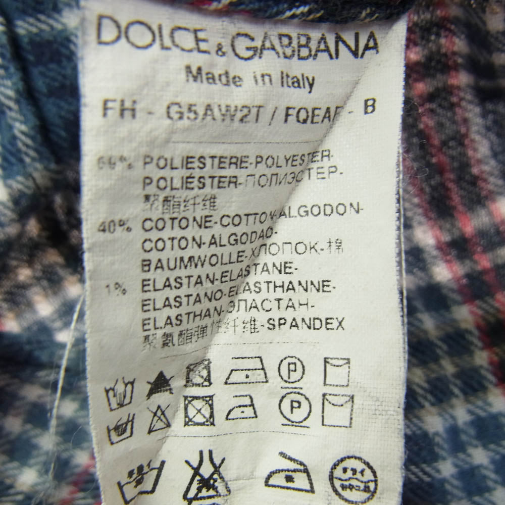 DOLCE&GABBANA ドルチェアンドガッバーナ G5AW2T FQEAF GOLD チェック ウエスタン 長袖シャツ ネイビー系 37【中古】